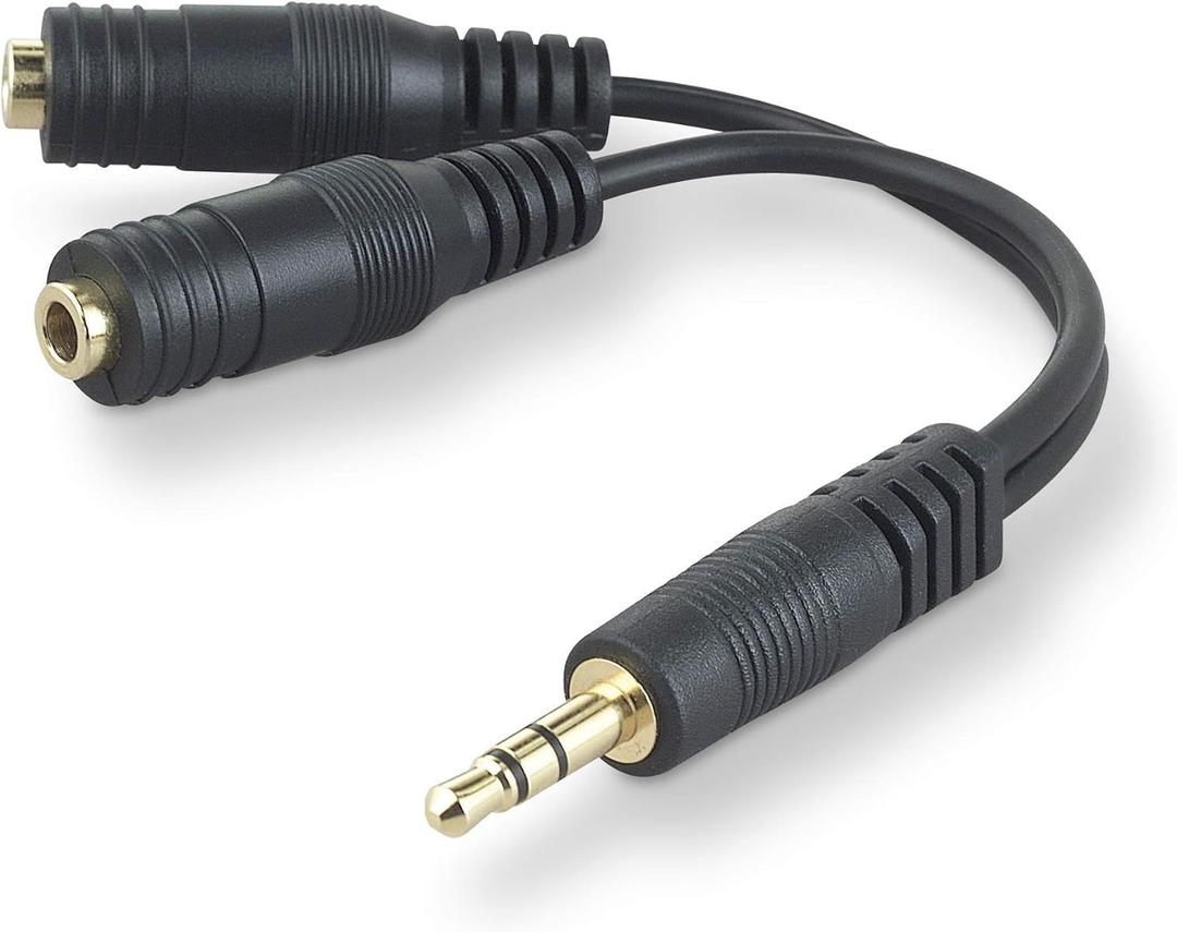 Belkin 3.5mm Audio Splitter  Dual Headphone and Speaker Jack Adapter for Sharing Music or Videos  Compatible with iPhone, iPad, Laptops, Tablets, and Other Devices with AUX Port  Black