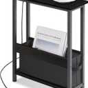 BAMGROW Slim Charging End Table with Storage - for Small Spaces and Bedroom (Black)