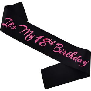It's My 18th Birthday Sash, Black Pink Birthday Sash for 18th Bday Party Supplies, Gifts for Girls Bday Party Favors