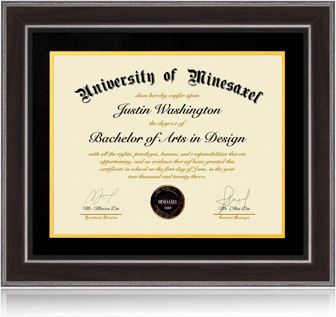 14x17 Diploma Frames 11x14 with Black Mat - Walnut Wood Finish | Shatter-Resistant Glass | for Wall Mounting | Gift for Graduations & Professional Certificate (1 Pack)