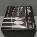 Dealusy 300 Count Extra Heavy Duty Silver Plastic Silverware, 100 Forks, 100 Spoons, 100 Knives, BPA-Free, Heat Resistant, Disposable Plastic Utensils Set, Plastic Cutlery Set, Plasticware Bulk