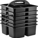 ALINK Plastic Classroom Caddy Organizer with Handle, 6-Pack 3 Compartments, Teacher Supply Storage Caddy for Classroom Organization, Table, Desk, Office, Craft Art for Kids - Black (Black)