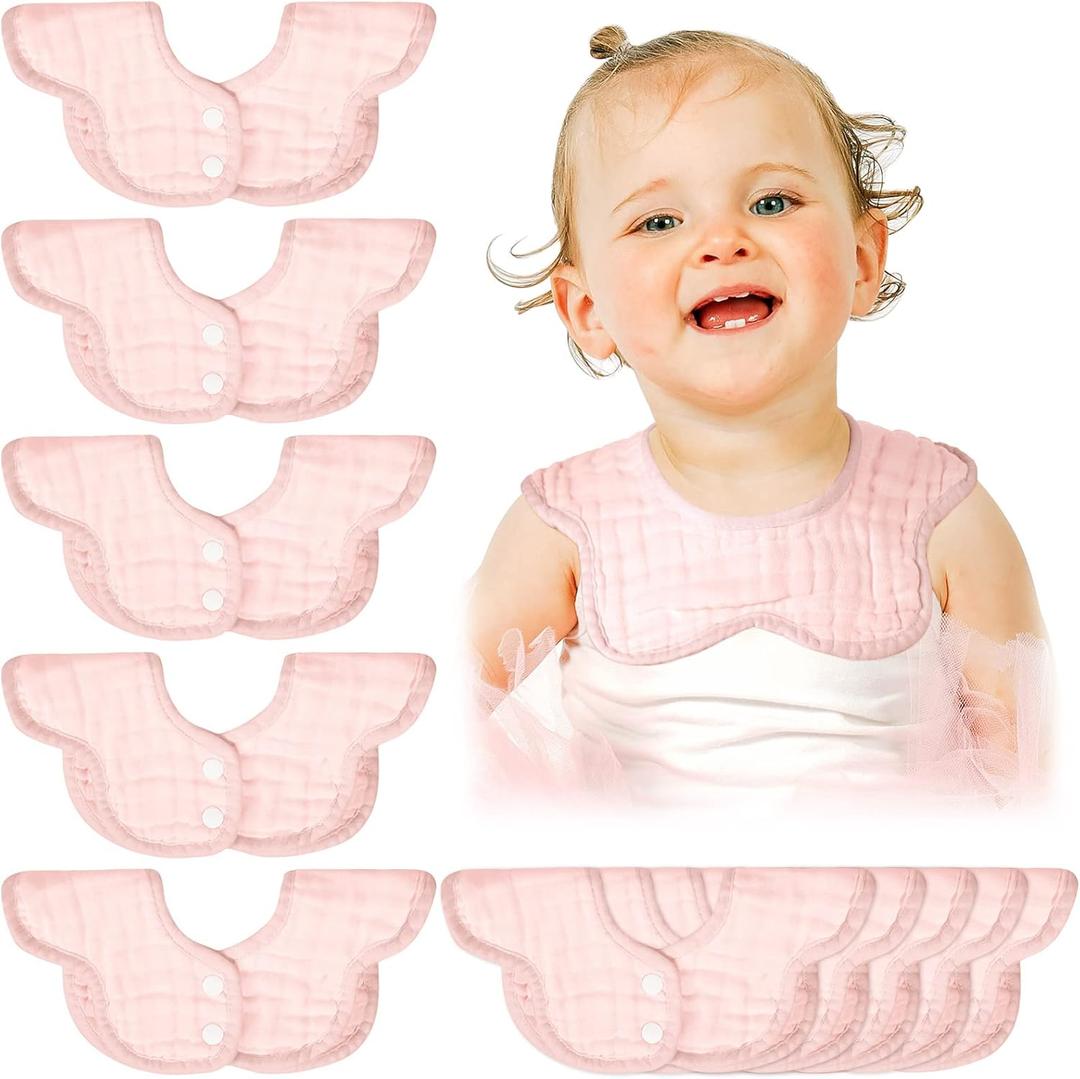 Geyoga 10 Pcs Baby Bibs 360 Rotate Baby Bandana Muslin Drool Bibs Petal Bibs Burp Gauze Cloths Absorbent Bib (Solid Pattern, Pink)