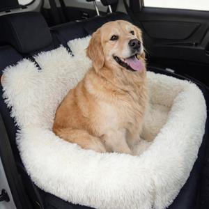Yookeer Soft Comfortable Dog Protecting Car Bed with Safety Rope System Middle Large Dog Soft Pv Velvet Car Seat Suitable for Cars Suvs Trucks(Classic,43.3x23.6'')