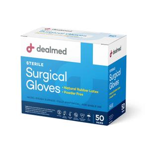 Dealmed Sterile Latex Surgical Gloves, Size 7.5 & Powder-Free, Offers Superior Protection & Comfort for Sensitive Hands 1 Box of 50 Pairs