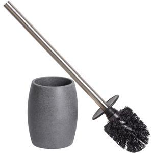 Toilet Bowl Brush and Holder with Stainless Steel Long Handle, Toilet Scrubber Brush with Durable Base, 360 Deep Cleaning Bristles for Bathroom, Compact Set for Small Space (Gray)