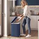 SONGMICS Trash Can, 13 Gallon (50 L) Slim Garbage Can for Kitchen, with Soft-Close Lid, Pedal, Removable Inner Bucket, Stainless Steel, 15 Trash Bags, Space-Saving, Midnight Blue ULTB350QZ01