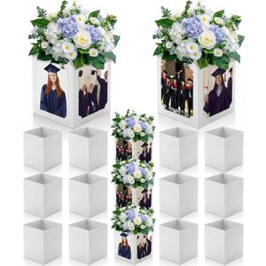 Spiareal 12 Pcs Graduation Box Centerpieces for Table 6/7 Inch Photo Display Congrats Grad Party Favor Gift College Picture Box Photo Props Frame for Graduation Table Decoration(White)