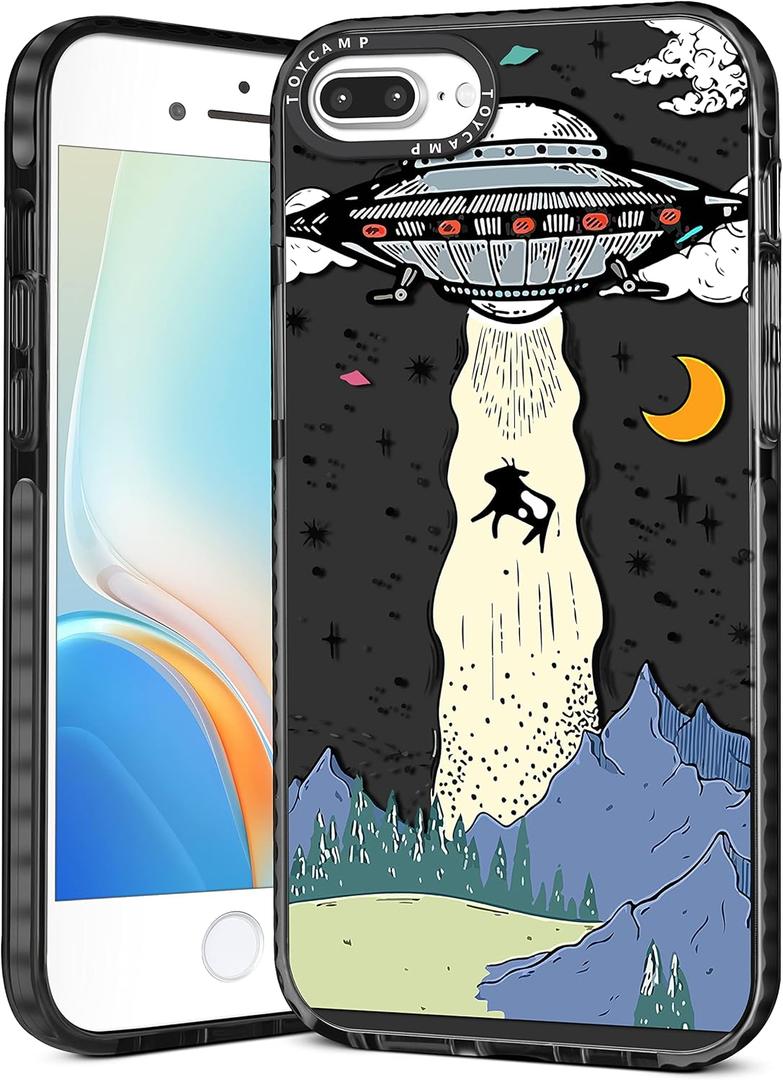 Toycamp for iPhone 8 Plus/7 Plus/6S Plus/6 Plus Case, UFO Cool Cartoon Design for Men Boys Girls Teens Cute Case, (5.5 Inch), Black