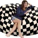 5FT Bean Bag Chair Cover - Soft Fluffy Dutch Velvet Bean Bag Bed (No Filling, Cover Only), Comfy 5FT Bean Bag Cover, Oversized Lazy Sofa Cover (Black Beige)