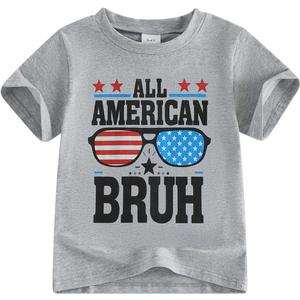 Douhoow Toddler Boys 4th of July Shirt Short Sleeve Letter Print Boys Tshirt 1T 2T 3T 4T 5T 6T Kids Patriotic Outfits