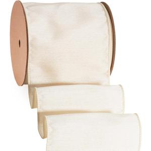 LaRibbons Ivory Ribbon Wired Christmas Dupioni Cream, 4" x 10 Yards | Cream White Dupioni Ribbon for Christmas Tree, Wreaths, Large Bows, Garland, Crafts, Home Decor