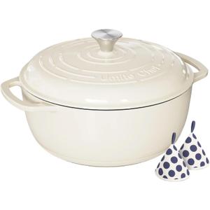 Umite Chef 6QT Enameled Cast Iron Dutch Oven with Lid, Versatile Heavy-Duty Cookware Pot for Baking Bread, Braising, Soups & Stews, Oven & Stovetop Safe with Heat Resistant GlovesCream White