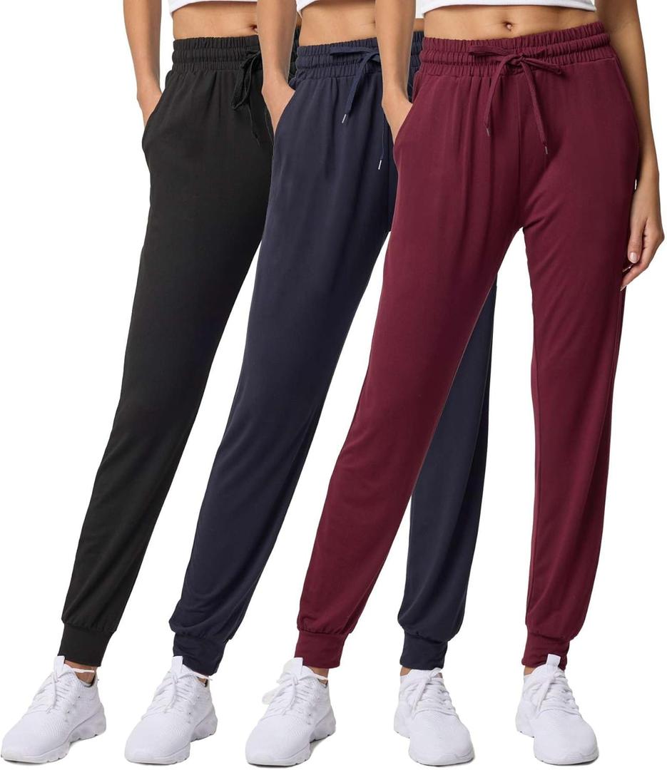 Real Essentials 3 Pack: Women's Lounge Joggers Sweatpants with Pockets Yoga Running Athletic Workout (Medium)