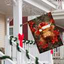 Christmas Highland Cow House Flag 28x40 Inch Double Sided Large Burlap Holiday Yard Flag, Outdoor Rustic Farmhouse Christmas Decor