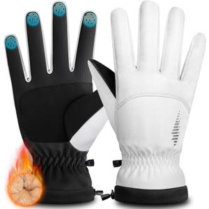 rivmount Winter Waterproof Ski Snow Warm Gloves for Women Men, Windproof Cold Weather Thermal with Touchscreen Fingers, for Running Driving Cycling Hiking Biking Outdoor Sports Daily Work (Large, White)