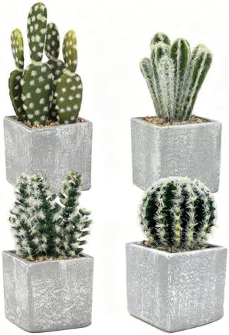Airbirhom 4Pcs Realistic Faux Cactus Set, Lifelike Resin Mini Cacti in Pots - No-Care Artificial Plants for Home Office Desk Decor, Shelf, Party - Durable, Easy Clean, for Plant Lovers