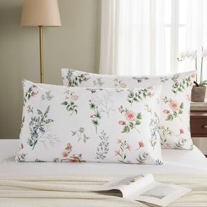 Cozaline Standard Size Pillowcases Set of 2, 100% Cotton Pillow Cases, French Pink Floral Pillow Covers, Soft Breathable Romantic Pillow Case with Envelope Closure (Standard, 20"x26") (Garden)