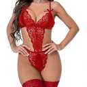 txsrbsj Women Lingerie One-Piece Lace Bodysuit Lingerie Outfits - Adjustable Strap Red 3
