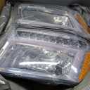 LED DRL Headlight Assembly,Fit 2009-2018 Dodge Ram 1500/10-18 Ram 2500 3500 4500 5500(Only fit factory dual beam halogen headlights, Additional H4 bulb required) Chrome Housing Amber Reflector
