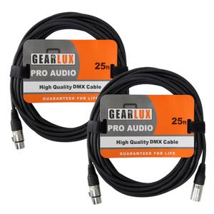 Gearlux DMX Cable, 3 Pin, Male to Female, 25 Feet - 2 Pack