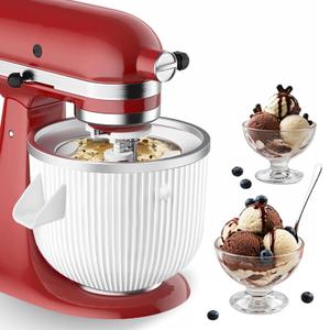 FOKIEE Ice Cream Maker Attachment for KitchenAid 4.5/5QT & 6QT Mixers, Frozen Ice Cream & Sorbet Gelato Maker for KitchenAid, 2 Quart, White, Not Dishwasher Safe