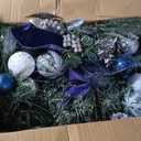 Valery Madelyn 24'' Pre-Lit Christmas Wreath for Front Door with Light, Collapsible Lighted Outdoor Christmas Wreath with Silvery Blue Xmas Balls Ribbons for Home Porch Fireplace Window Holiday Decor