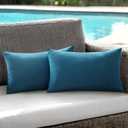 ANRODUO Pack of 2 Navy Blue Outdoor Pillow Covers for Patio Furniture Decorative Farmhouse Linen Cushion Sham Outdoor Waterproof Outside Lumbar Pillowcase for Garden Balcony Fall Decor 12x20 Inch