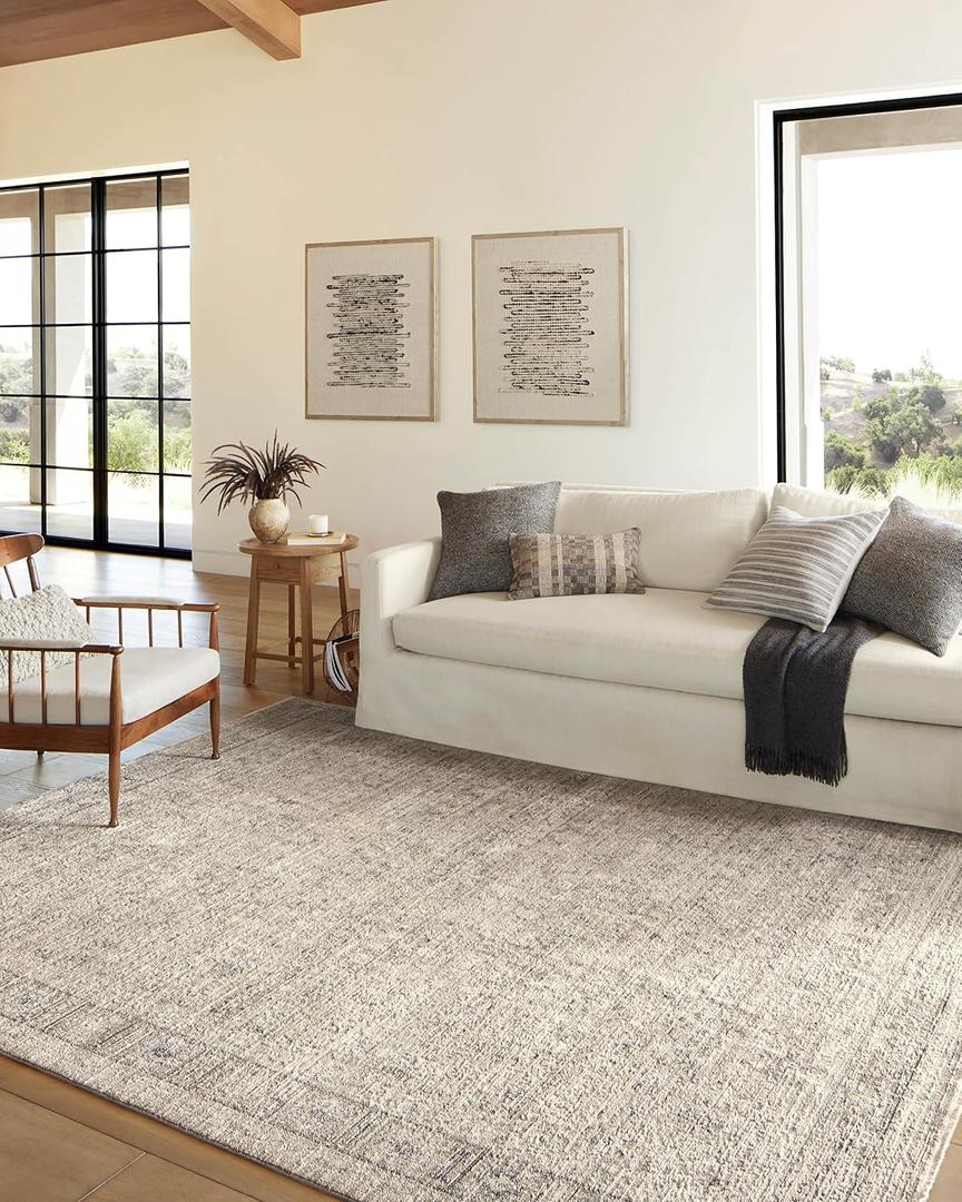 Loloi Amber Lewis Alie Taupe/Dove 5'-3" x 5'-3" Round Area Rug | ALE-03 Approx. 5x5 Beige Living room Dining room Bedroom, Modern, Traditional, Plush, Area Rug