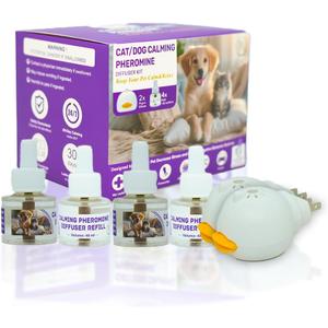 PawLuxVV Dog & Cat Calming Diffuser Kit  2 Diffusers + 4 Refills, Pheromone Plug-in for Anxiety Relief, Helps Reduce Barking, Scratching & Separation Anxiety