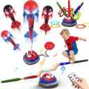 Spider 3-in-1 Rocket Launcher for Kids: 4 Cool Spider Rockets, Ring Toss Game, Musical Jump Toys with Remote Control, Outside Yard Indoor Outdoor Sports Toys for Boys Girls 3 4 5 6 7 8 9 10 Year Old