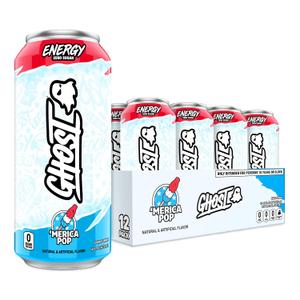 GHOST Energy Drink - 12-Pack, 'Merica Pop, 16oz Cans - Energy & Focus & No Artificial Colors - 200mg of Natural Caffeine, L-Carnitine & Taurine - Gluten-Free & Vegan (EXP 11/30/26)