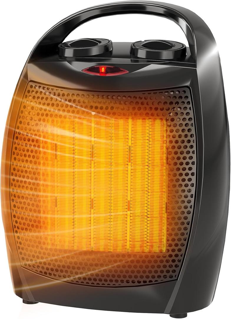 Garvee Portable Electric Space Heater - Thermostat 1500W/750W, 2-in-1 Fast Heating Ceramic Desk Heater & Fan, Safe Quiet <45 dB for Office, Room, Tip-Over Overheat Protection, Heater with Fan, Balck