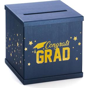 Blue & Gold Graduation Card Box, Large 10x10 Navy Blue Congrats Grad Gift Card Box Holder, Grad Party Favors, Envelope Money Basket, College Graduation Decorations 2026, Party Decor, Table Centerpiece