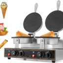 Commercial Ice Cream Cone Maker, 1200W+1200W Double Head Waffle Cone Egg Roll Maker Machine with Intelligent Temperature & Time Control, Stainless Steel Body, Nonstick Mold for Restaurant Home