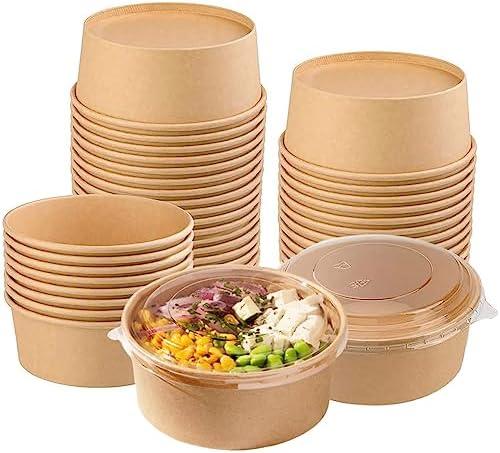 Galashield Disposable Bowls with Lid | Meal Prep Paper Bowls | To Go Salad Ramen Food Containers with Lids (25 oz - 25 Sets)