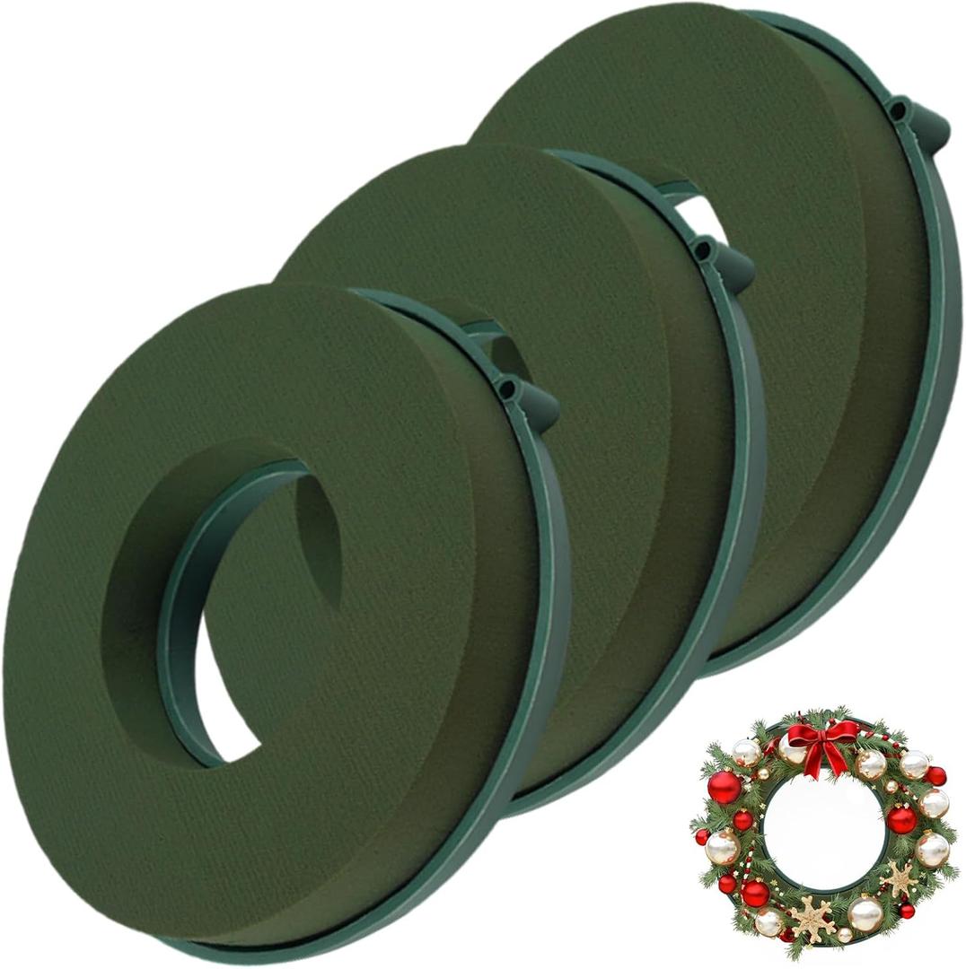 3Pcs Floral Foam Rings 10 Inch Round Floral Wet Foam Ring Foam Ring Flower Arrangement Kit for Florist Wedding Foam Decoration, Green