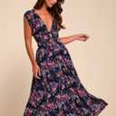 Taylen Navy Multi Floral Plisse Midi Dress, Size S