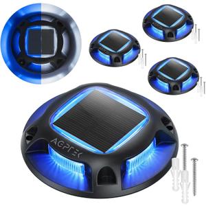 AGPTEK Solar Driveway Lights Outdoor 4 Pack, 2 Color Modes LED Deck Dock Marine Waterproof Security Marker Lights for Step Sidewalk Stair Garden Pathway Walkway Yard(Blue Light/Cool White, Black)