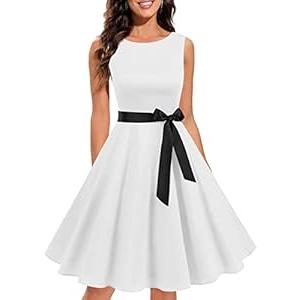 Gardenwed Women's Vintage Dress Sleeveless Cocktail 1950s Dresses Retro Tea Party Swing White L