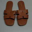 Rihero Women's Dressy Flat Sandals Comfortable Slip On Leather Slide Sandals (8, Brown)