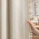 NDDYCU Boho Blackout Curtains Farmhouse Beige 2 Panels Curtains 84 Inch for Living Room, Linen Tassels Curtains Cotton Embroidery for Bedroom Rod Pocket Drapes Vintage Rustic Western Window