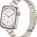Thin Stainless Steel Bands Compatible with Apple Watch 38mm 40mm 41mm 42mm 44mm 45mm 46mm for Women, Metal Straps for iWatch Series 11 10 9 8 7 6 5 4 3 2 1 SE (Starlight)