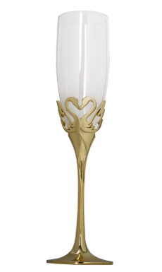 Luxury Champagne Glasses Flutes Set of 2 - Elegant Crystal Lead-Free 8oz Glass with Swan-Design Crystal-Accented Heart-shaped Zinc Alloy Base, for Weddings Party Birthday Anniversary Romantic Gifts, Gold