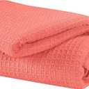 GLAMBURG 100% Cotton Thermal Blanket, Breathable Waffle Blanket, Queen Size, All Season, Coral (Queen (90"x90"))