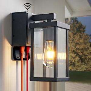 Porch Lights with GFCI Outlets Dusk to Dawn Outdoor Wall Lights Waterproof Exterior Lighting Fixtures Modern Outside Lights Wall Mount for House Patio Garage,Black,11.8''H,1PC, 1 Pack