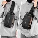 Peicees Mens Crossbody Bag Man Bags Mens Purse Anti-theft Leather Sling Bag Shoulder Bag Chest Bag for Daily Use, Black Gold
