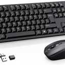 Wireless Keyboard and Mouse Combo-Full Size QWERTY Layout 2.4G Stereo Keycap Ergonomically Designed for Laptop,PC,Notebook,Windows,Computer,with USB-A&Typ-C 2-in-1 Receiver