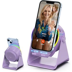 Wireless Induction Speaker, 4 in1 Phone Stand Bluetooth Speaker Amplifier with Colorful Ambient Light 360 Rotation Holder for Tablet iPhone Android,Portable Gifts for Adults Teens (Purple)