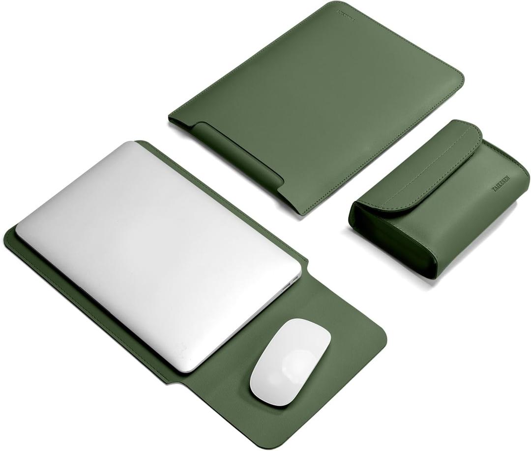 15.6 Inch Laptop Sleeve Case Computer Bag for 15.6" Acer Aspire/Predator, Inspiron, ASUS Dell Notebook, HP Pavilion, IdeaPad 330, ThinkPad E590, Chromebook, PU Bag with Small Case, Green